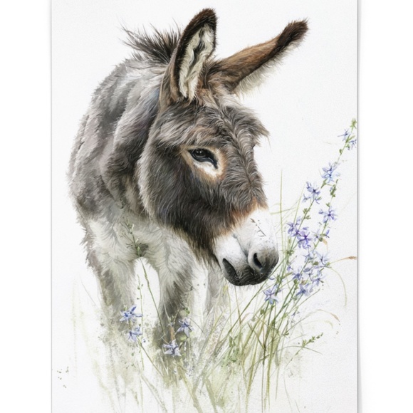 Watercolor Donkey Wall Art Print, Unframed - Charming Farmhouse Decor - Picture 3 of 6